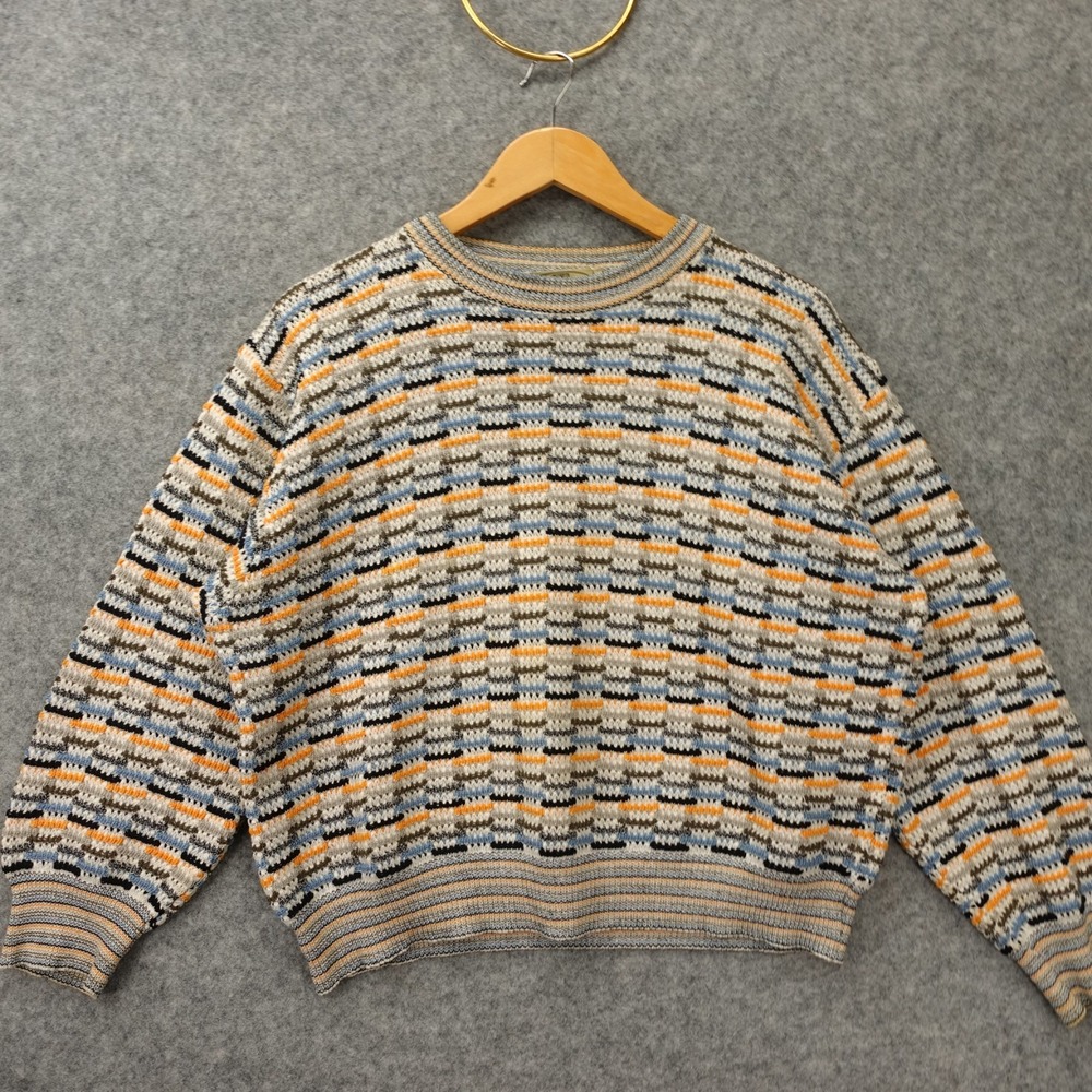 Vintage 90s PRONTO UOMO Sweater Mens 52 L Blue Abstract Knit Coogi Style Italian